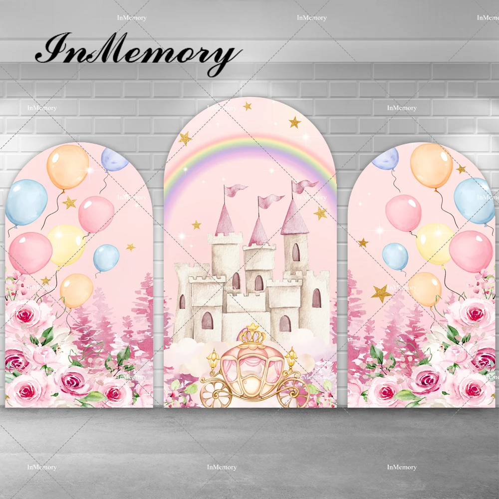 Disney Castle Blumen Luftballons für Feenmädchen Babyparty 1. Geburtstag Party Bogen Hintergrund Abdeckung Cake Smash Fotostudio