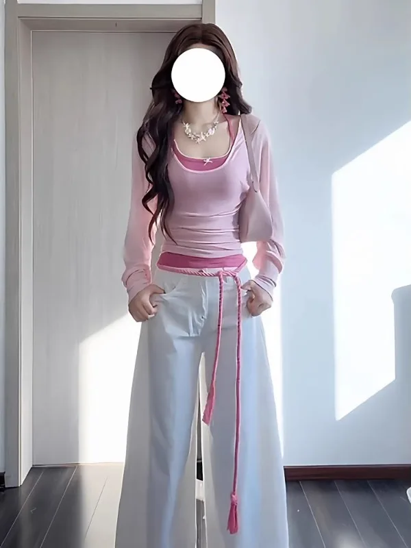 

Slimming Effect Korean Style Two-Piece Set plus Size Summer Top And Cover up Outfit for Women Casual Commute Wear