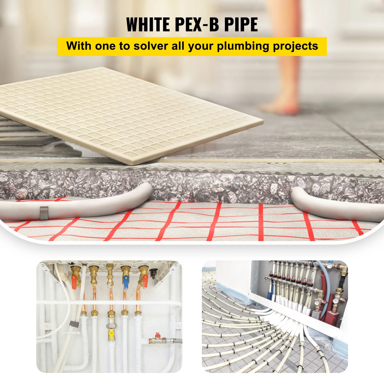 VEVOR PEX Pipe 1In x 500FT PEX Tubing  Non Oxygen Barrier White PEX-B Pipe Flexible PEX Water Line for RV Sewer Hose Plumbing