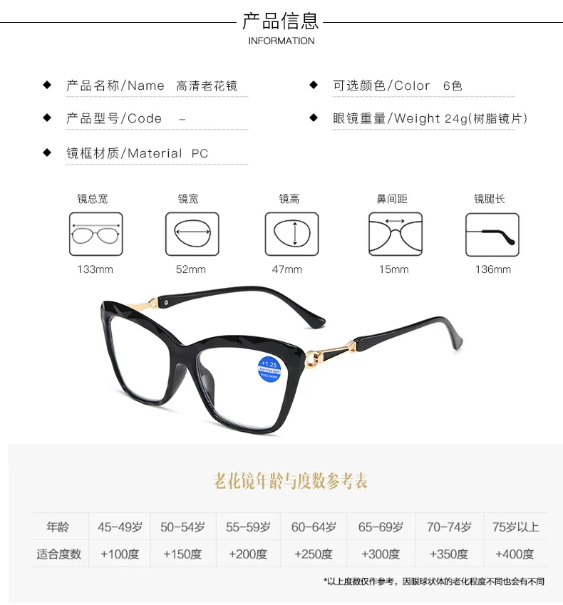 1,25 1,5 1,75 2,0 Cat Eye Presbyopie Brille HD Anti Strahlung Presbyopie Brille Augenschutz und Weitsichtigkeit Brille – Detail 9