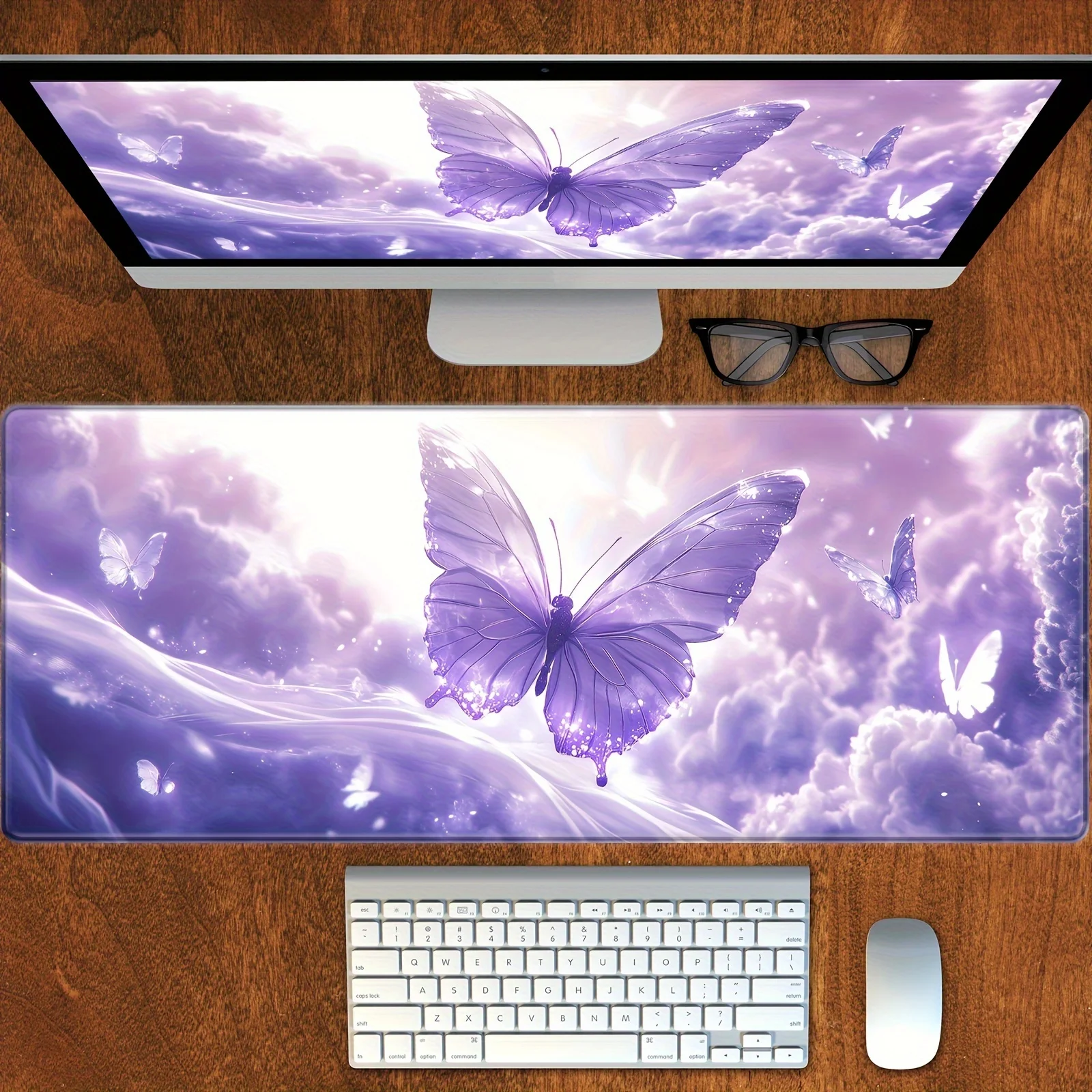 

Игровой коврик для мыши Dreamy Purple Butterfly, нескользящая резиновая основа, прошитый, XXL, для стола, клавиатуры, офиса, аксессуары для геймеров