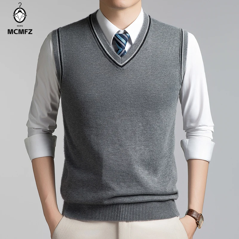 Fall Mens V Neck Plain Knitted Waistcoat Sleeveless Sweater Vest Comfortable Knit Top For Business Daily Outfit Matching