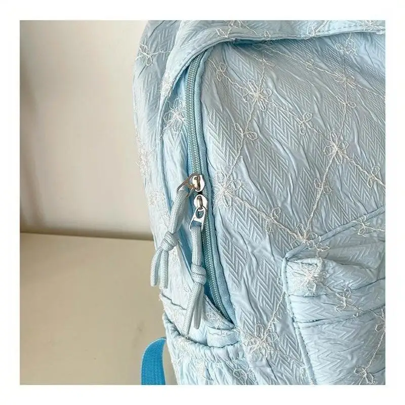 Nylon-Rucksack mit süßem Schleifenmuster, großes Fassungsvermögen, leicht, mehrere Taschen, Schultasche, lässiger Alltagsrucksack für Studenten und Pendler – Detail 24