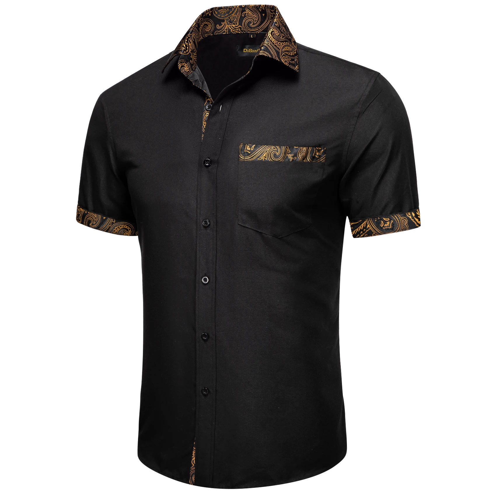 Camisas de manga corta de verano para hombres, camisa informal de Paisley negra y roja, diseño contrastante