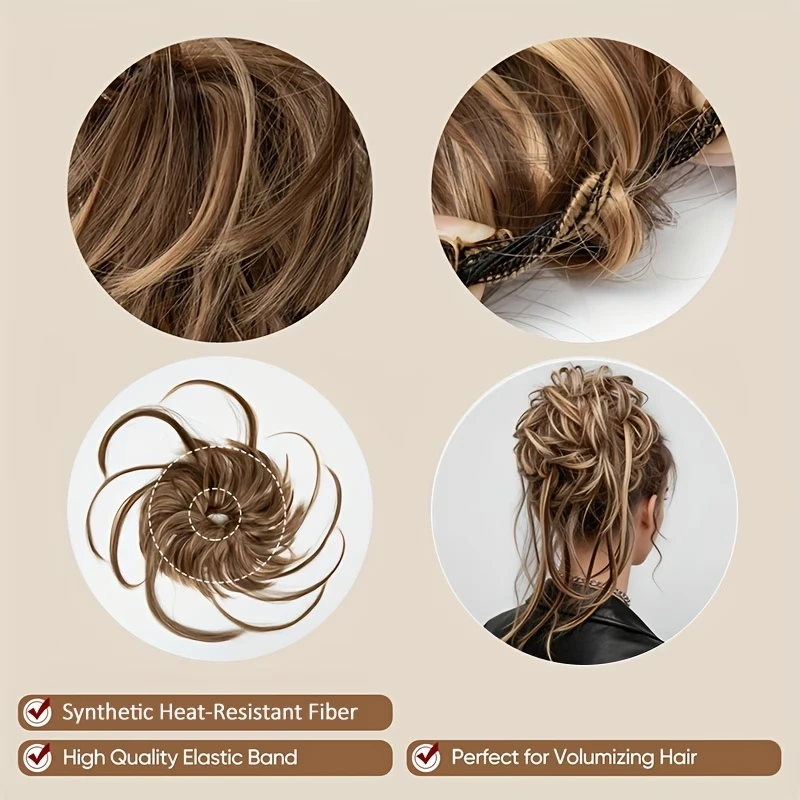 Cabello sintético perezoso, extensión de cabello largo y rizado, moño de cabello esponjoso para mujer, regalos de Navidad y Halloween 3
