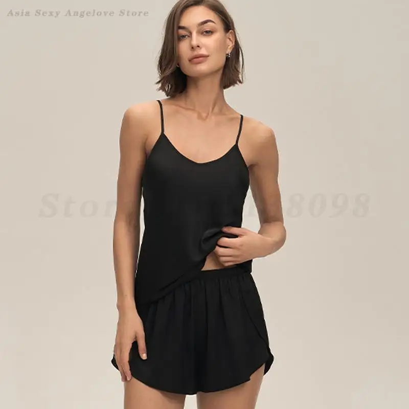 

Новый летний женский пижамный комплект сорочки, сексуальный топ и шорты на бретелях, ночная рубашка, домашняя одежда, сексуальная атласная одежда для сна, нижнее белье, свободная одежда для дома