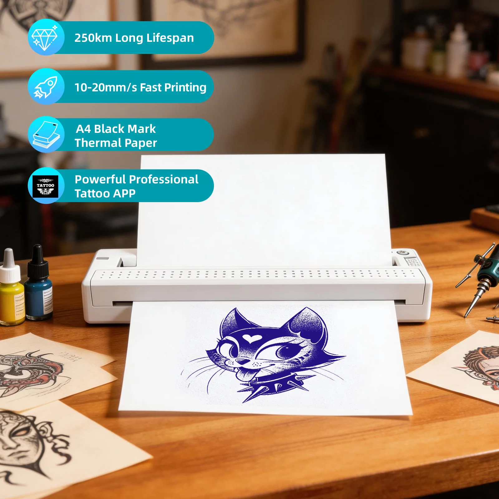 

**A4 Portable 2-in-1 Thermal Printer – No Ink/Toner Needed, Auto Continuous Printing with Black Mark Sensor,Tattoo Stencils