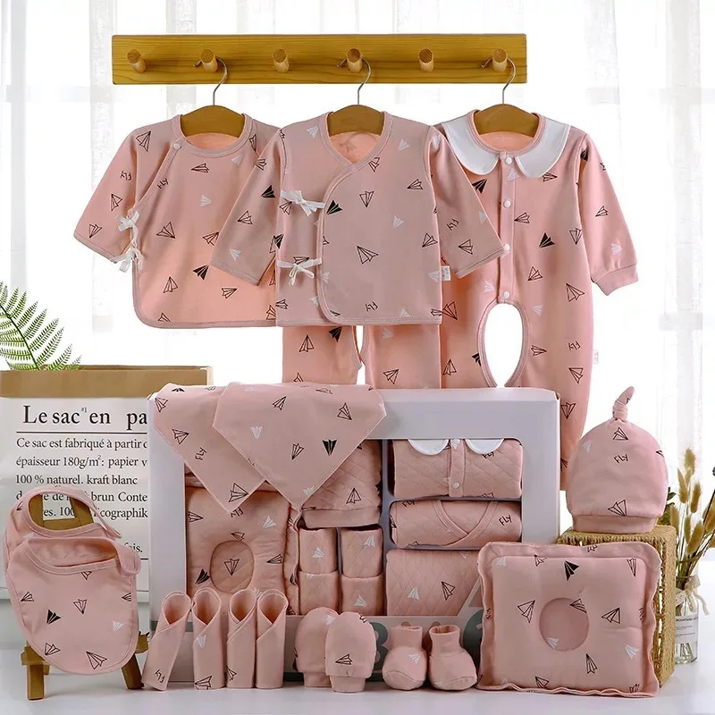 18/22 pieces/lot Newborn Baby Clothes Sets For Girls Boys 100% Cotton Infant Spring Autumn Clothes Outfits Baby Rompers Hat Bibs