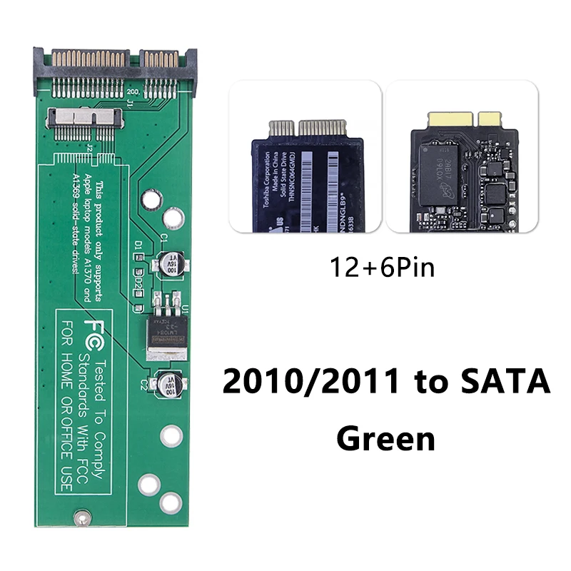 NEW MAC 2010 2011 to SATA Adapter Card Riser Board Converter for Macbook AIR 2010-2011 A1369 A1370 A1375 A1377 MC505 12+6Pin SSD