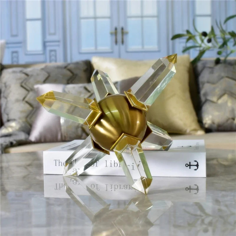 Geometric Crystal Sculpture Star Planet Metal Handicraft Glass Ornaments Figurine Home Decoration Accessories