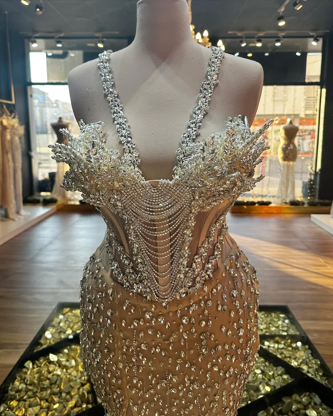 Sparkly Diamonds Beading Long Prom Dress Sequins Tassel Party Reception Wedding Evening Dress Customized