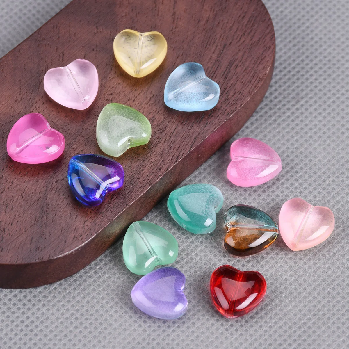 10pcs Heart Shape 12mm Coated Lampwork Glass Loose Beads For Jewelry Making DIY Crafts Findings