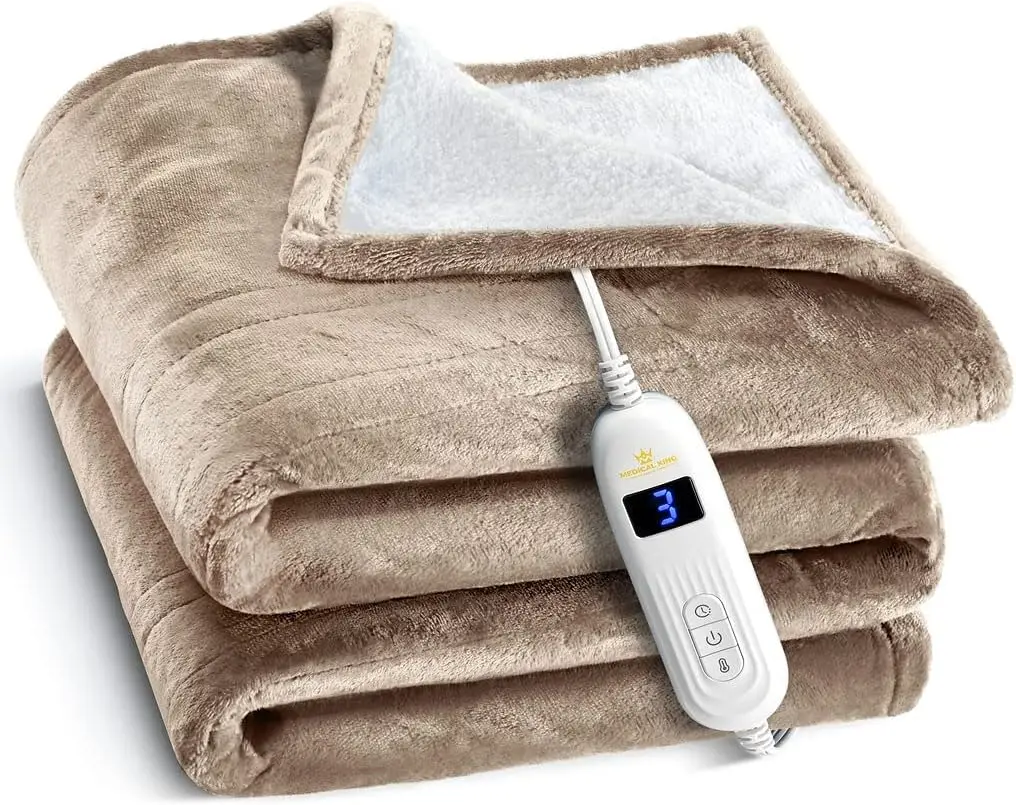 

Machine Washable Heated Blanket, Soft Electric Throw with 10 Settings & Auto Shut-Off, Fast Heating (Beige, 50x60)
