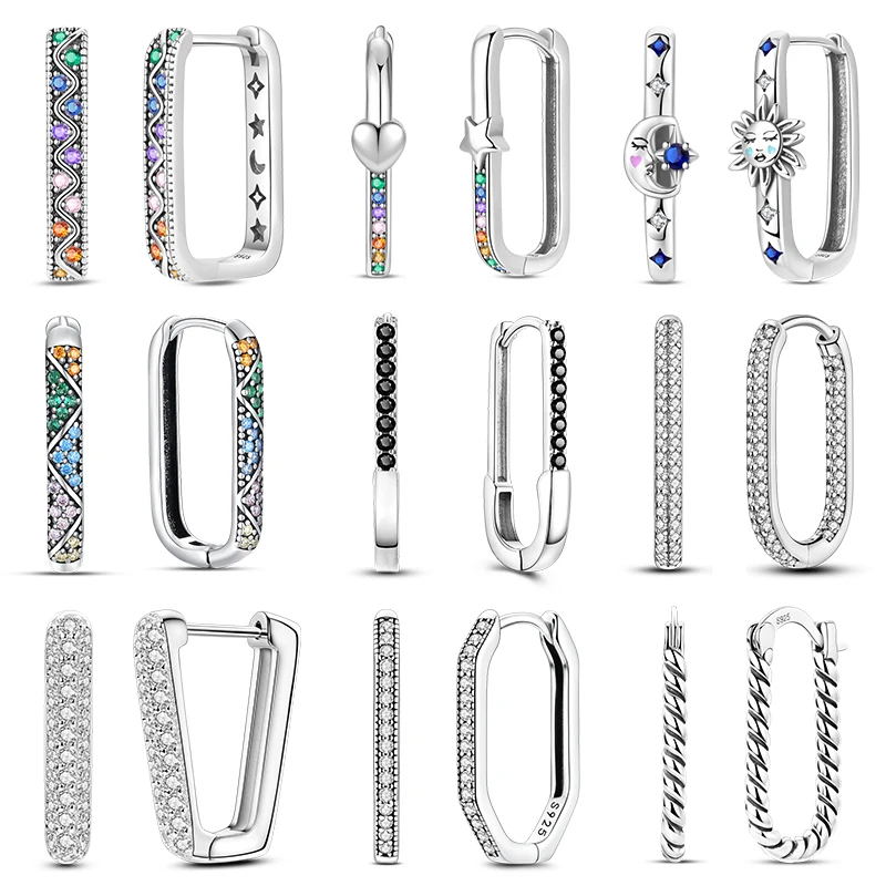 

Original 925 Sterling Silver Colorful Zirconium Sun Earrings Square Large Hoop Earrings Women Female Party Fine Earring Jewelry