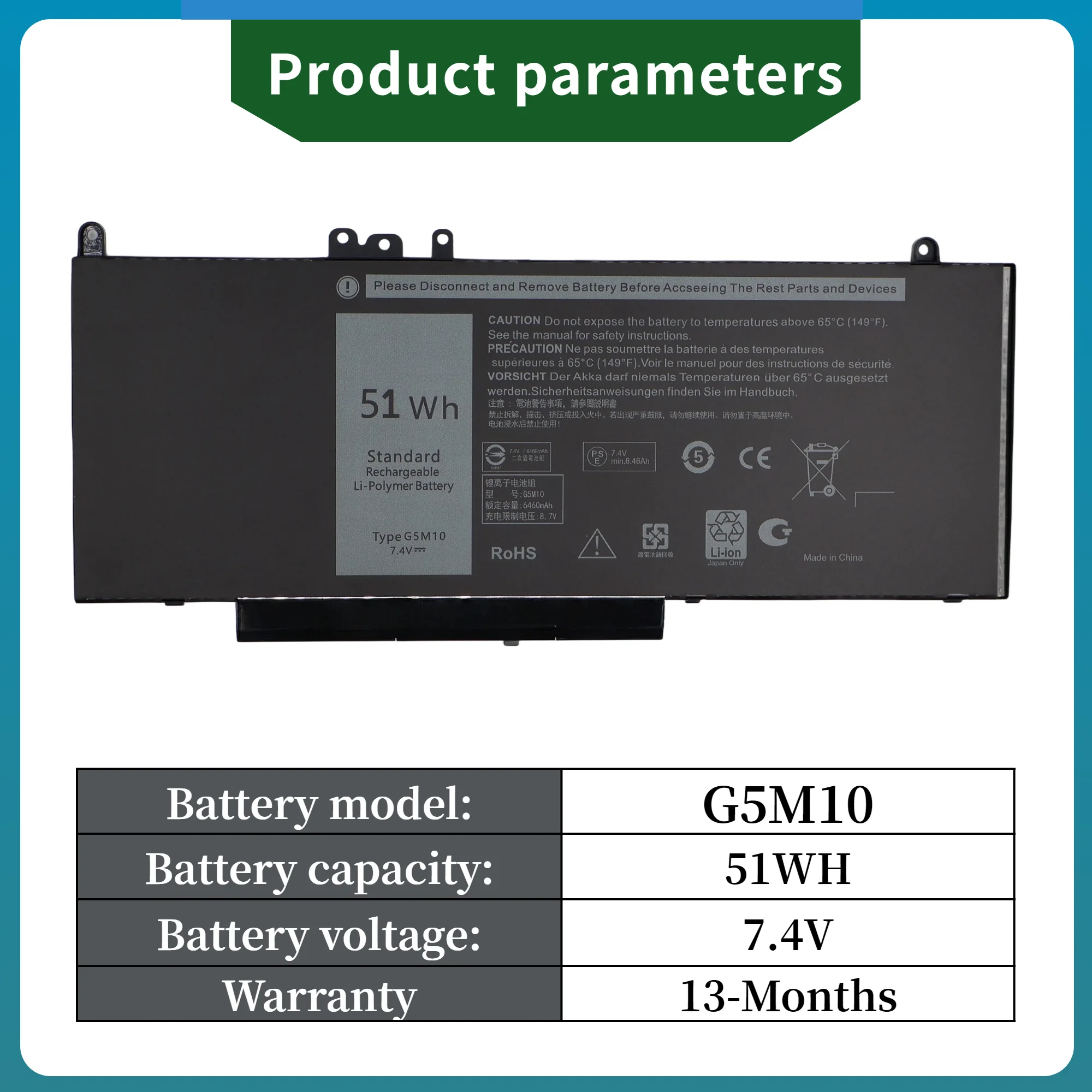 Batería para Portátil FRLAN 3HWPP Compatible con Dell Precision 3541 3550 3551 y Dell Latitude 5401 5501 5410 5411 5510 5511 1VY7F