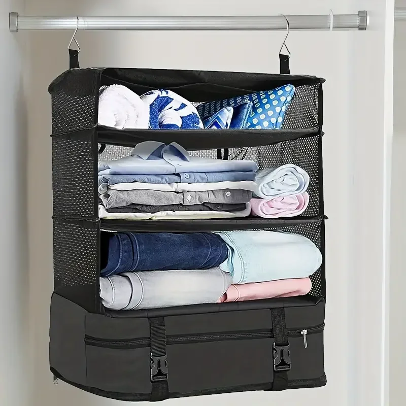 Multifunctional Clothing Storage Bag RV Camper Three-Layer Foldable Travel Storage Box Hanging Organizer For Caravan Motorhome