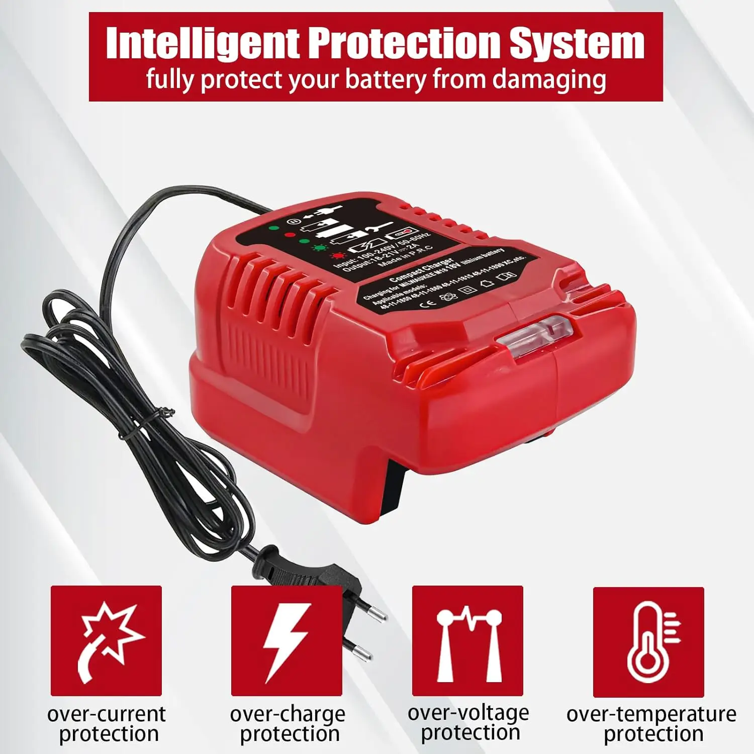 Portable Mini Battery Charger Car Charger for Milwaukee 18V Lithium Battery 48-11-1820 48-11-1828 48-11-1830 48-11-1835