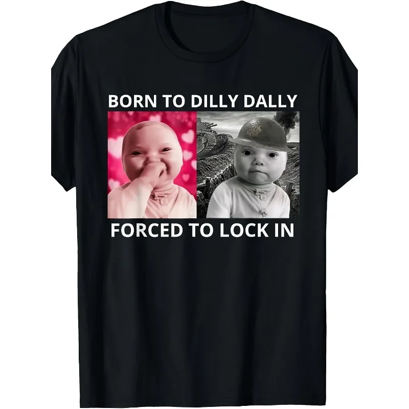 Men's Humor Forced To Lock in AI Baby Joke T-shirt Summer New Retro Casual Suitable for Both Men and Women