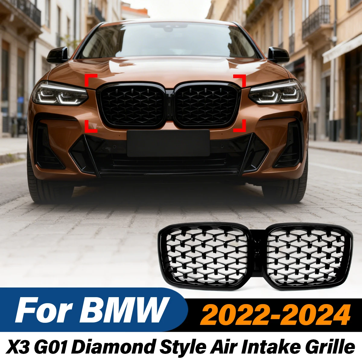 

Для BMW X3 G01 2022 2023 2024 автомобильный алмазный стиль ABS воздухозаборник охлаждающая решетка вентиляционная решетка комплект модификации кузова