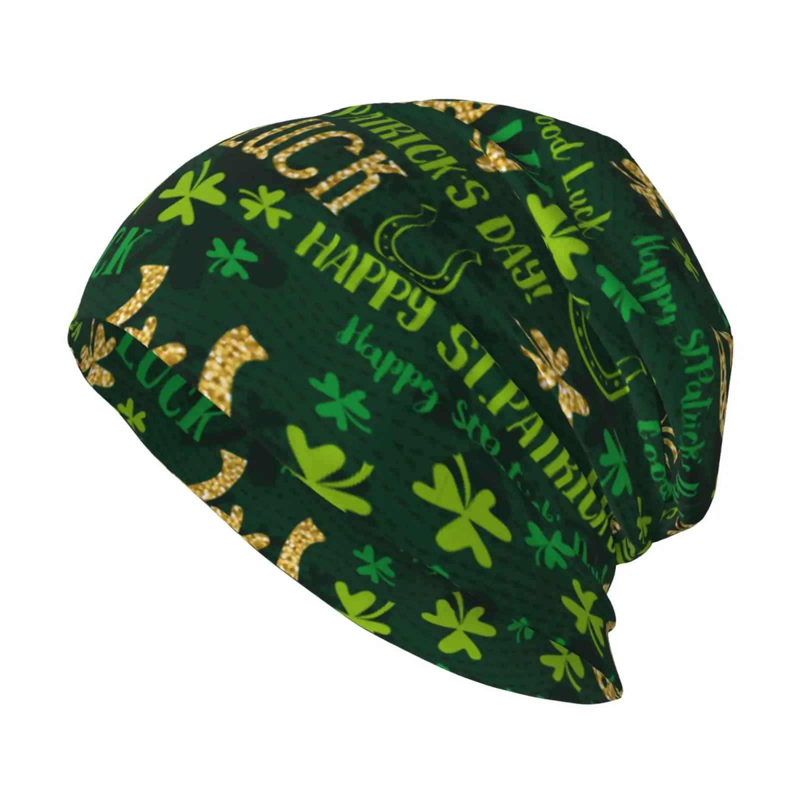 Sparkling St. Patrick's Day Printed Knitted Soft Elastic Yarn Cap Loose Fitting Universal Chemotherapy Cap Cancer Headband