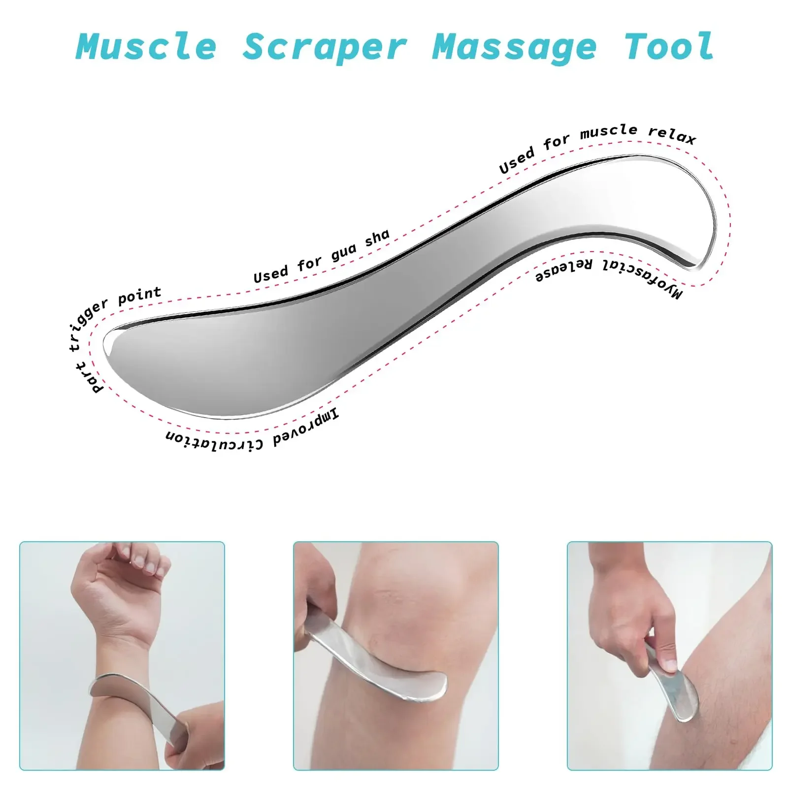 3 in 1 Stainless Steel Gua Sha Massage Tools-Scraping Massage Tools Muscle Scraper Tool for Back,Arms Derma Edge Massage Tool