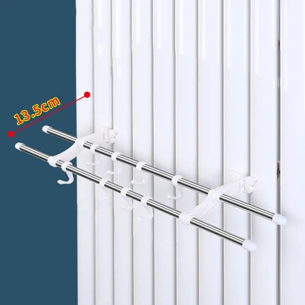 1pc 40/50/60cm Double Pole Radiator Towel Rail With 6 Hooks Strong Load-Bearing Capacity Easy Installation