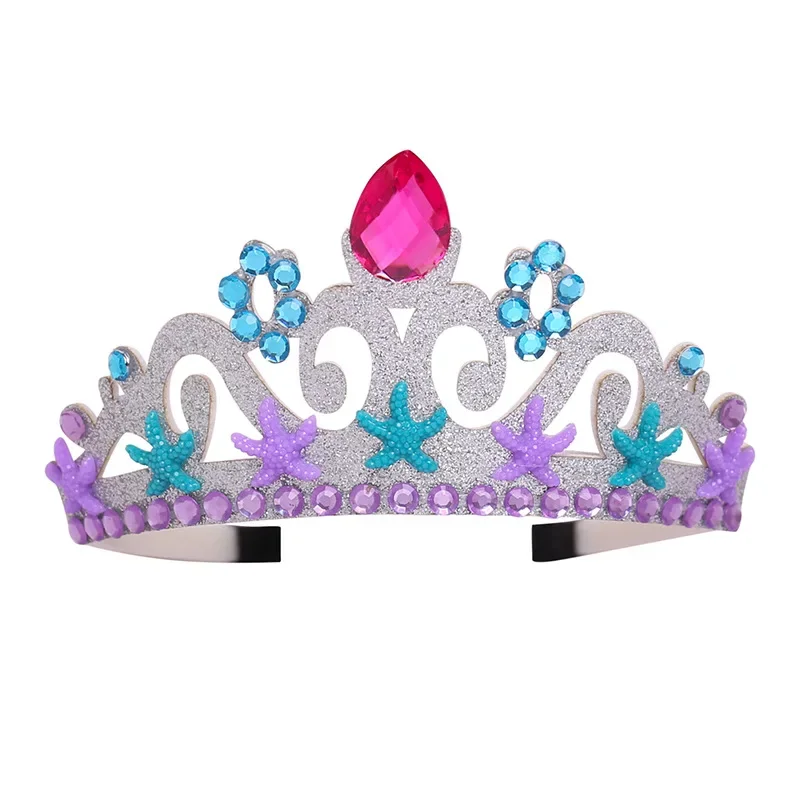 Princess Girls Sea Theme Party Mermaid Purple Crown Cute Girls Purple Headband with Crystal Ariel Cosplay Accessories Headwear