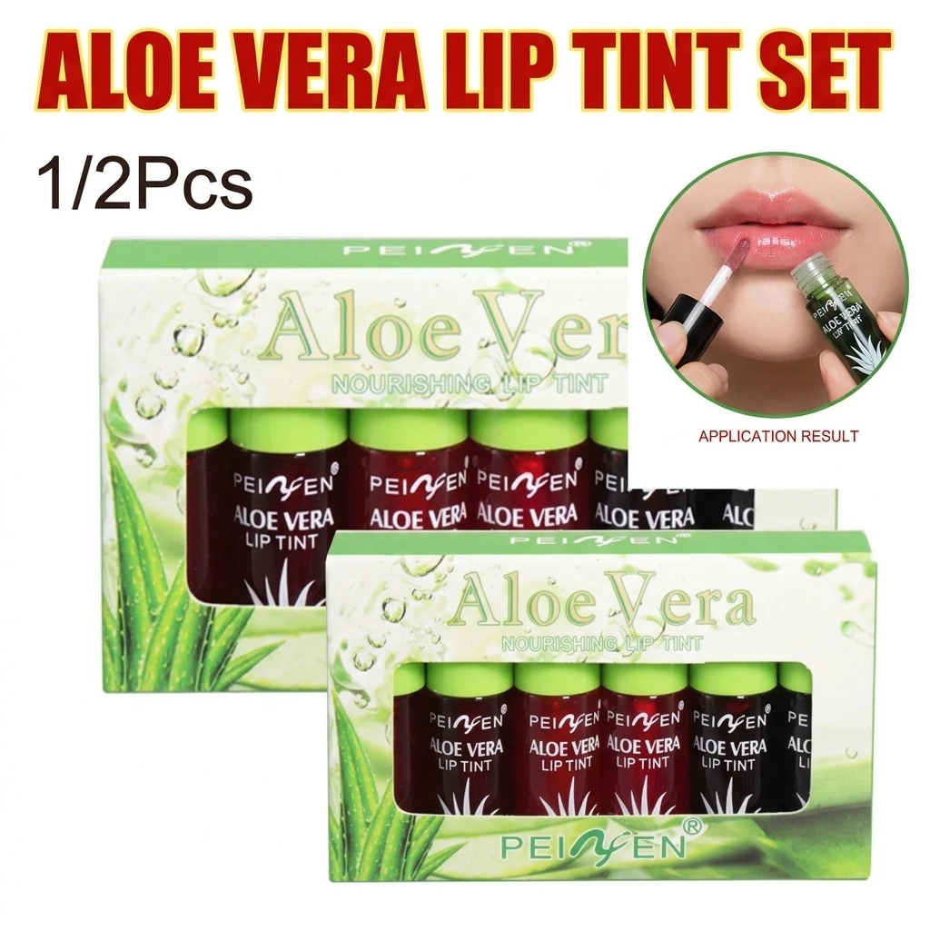 6-Pack Aloe Vera Tinted Lip Oil, Hydrating and Moisturizing Small Set Lip Glaze, Lip Care Long-Lasting Moisturizing Oil