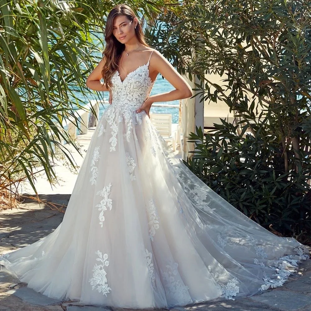 

Изящные свадебные платья трапециевидной формы в стиле бохо, милое романтическое платье на тонких бретельках, Vestido De Novia, нежное платье невесты с аппликацией