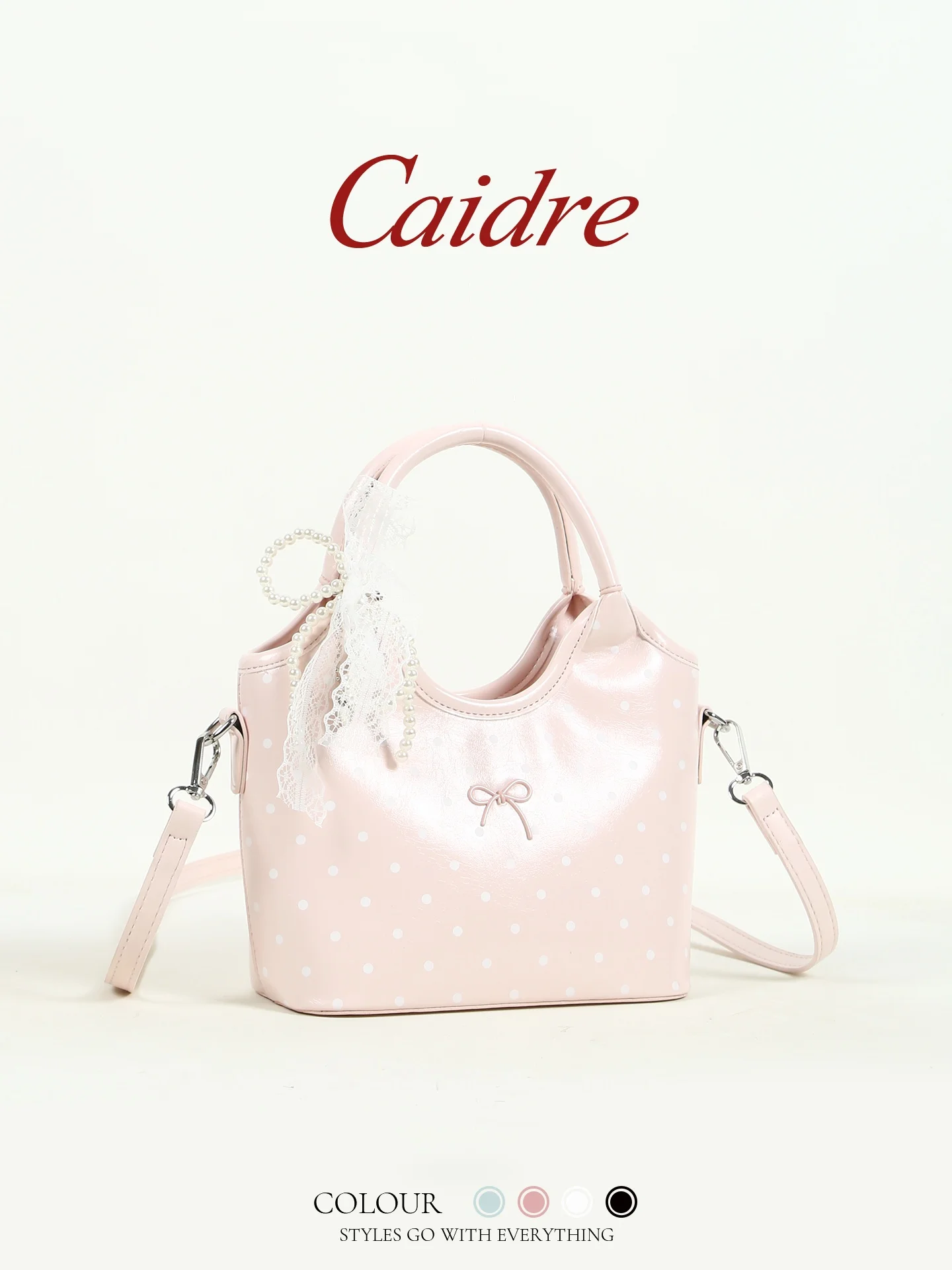 

Caidre Korean Style Polka Dot Knot Tote Bag Women's Commuter Handbag Single Shoulder Slant Cross Bag Soft PU Leather