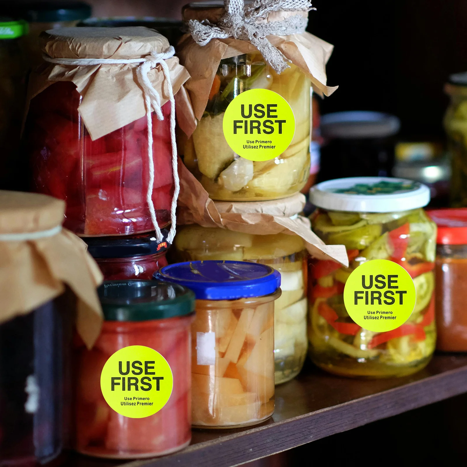 1 rollo de etiquetas de Control de inventario, pegatinas redondas amarillas extraíbles para servicio de comida, etiquetas para enlatado de cocina de restaurante