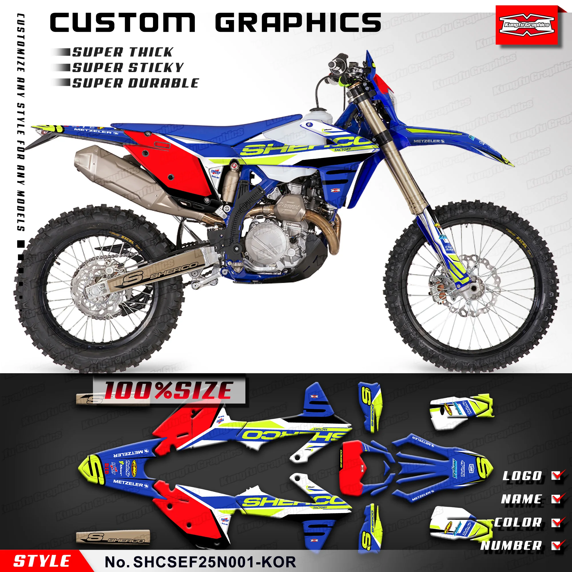 KUNGFU GRAPHICS Custom Sticker Enduro Decal Kit for 2025 Sherco SE 125 250 300 / SEF 250 300 450 500,  SHCSEF25N001-KOR