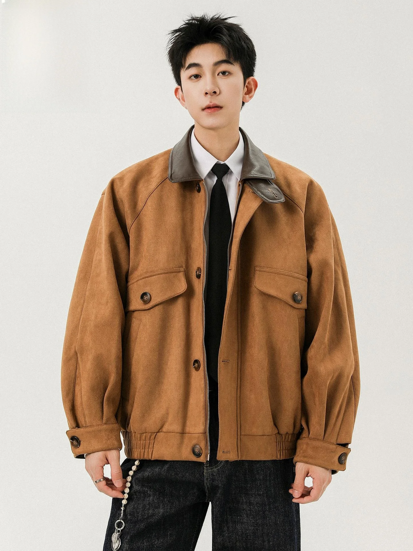 

Wassup Tenet Men's Casual Workwear Jaet Vintage Leather Coat Autumn New Sle Multi-ket Couple Outwear Polyester Fiber