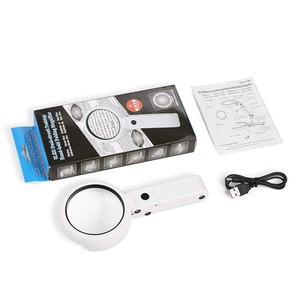 5X 11X Magnifying Glass With Light And Stand 2 Level Dimmable  Foldable Loupe Handheld Magnifying Glass For Seniors Reading