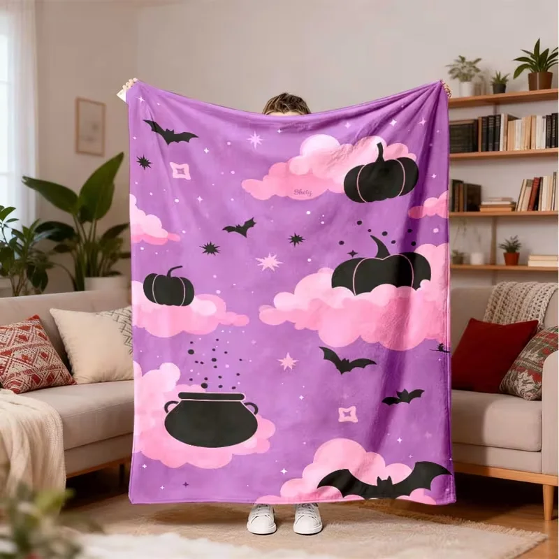 Halloween Patchwork Candy Corn Bat Witch Hat Blanket Soft Warm All Season Blanket Gothic Holiday Decor for Sofa Bed