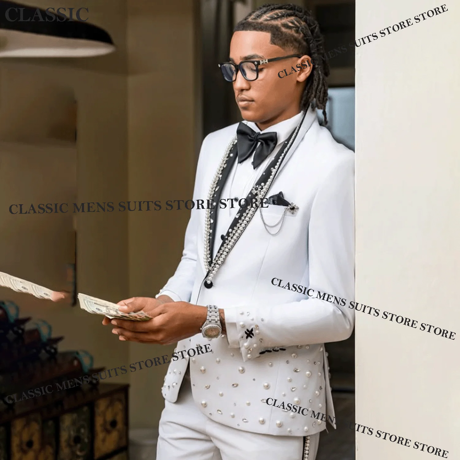 

Luxury High Quality Paillette Men Suits Customized Lapel Wedding Groom Tuxedos 3 Pieces Sets Male Prom Blazer trajes para hombre