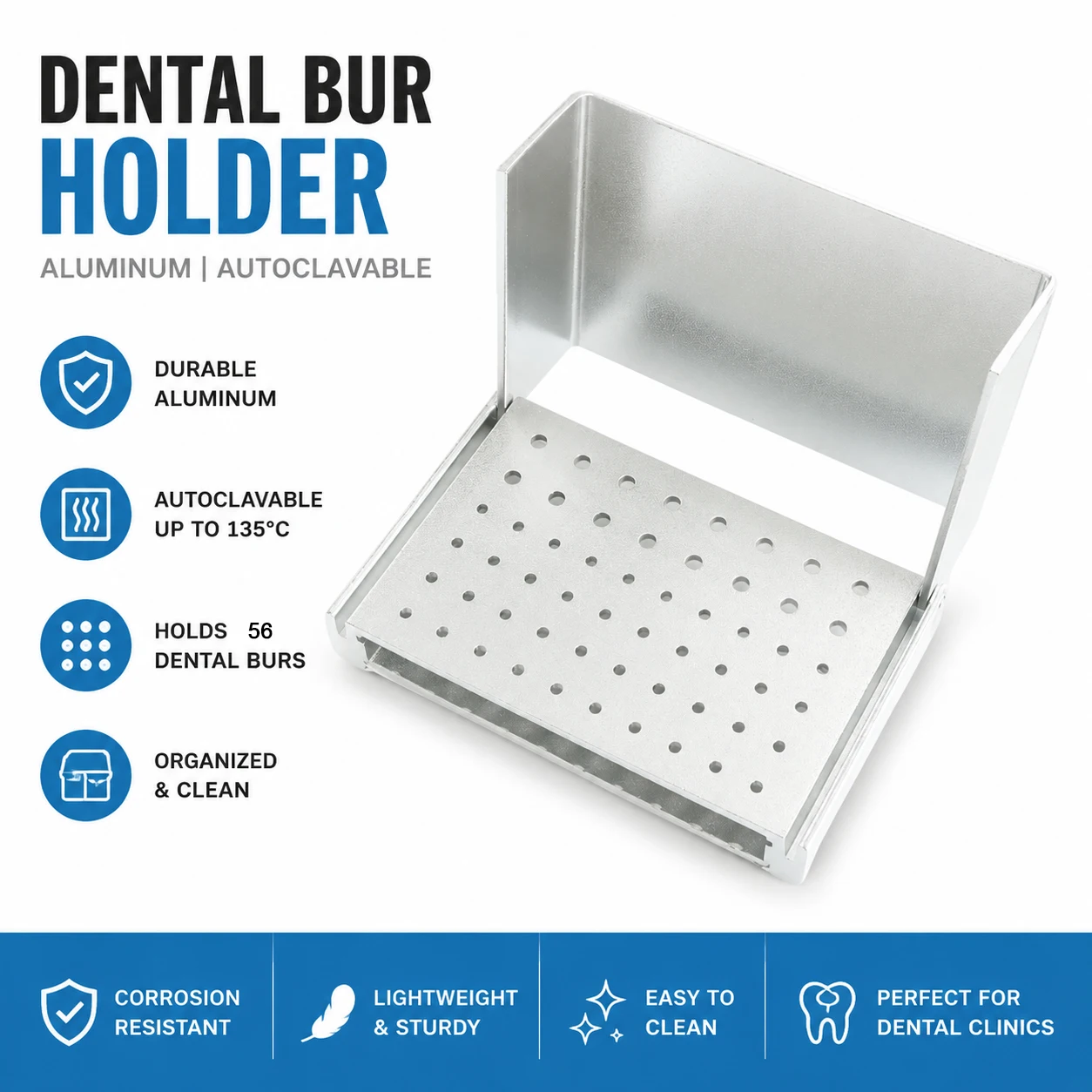 1/2Pcs 56/100 Holes Dental Burs Holder Burs Cleaning Stand Box Case Autoclave Aluminum Sterilizable for FG RA Burs Dentistry