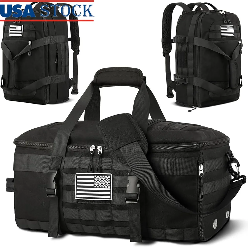 

Large Tactical Duffle Gym Bag Men 3 in 1 Backpack with Shoe Compartment Wet Pocket 8 Functional Pockets Travel Sports Gear