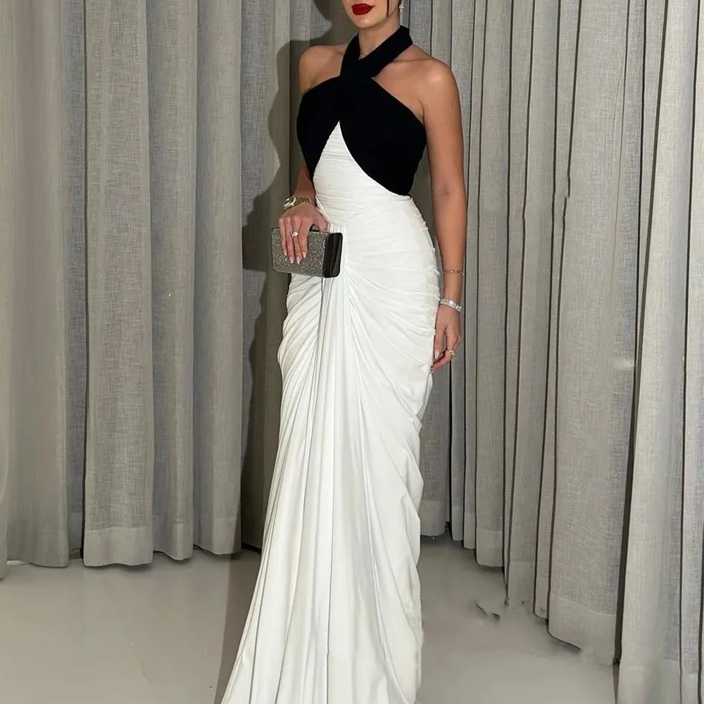 Customized Prom Dress Elegant Halter Sheath Floor Length Evening Es Vertically Draped Chiffon Prom Dress Personalized