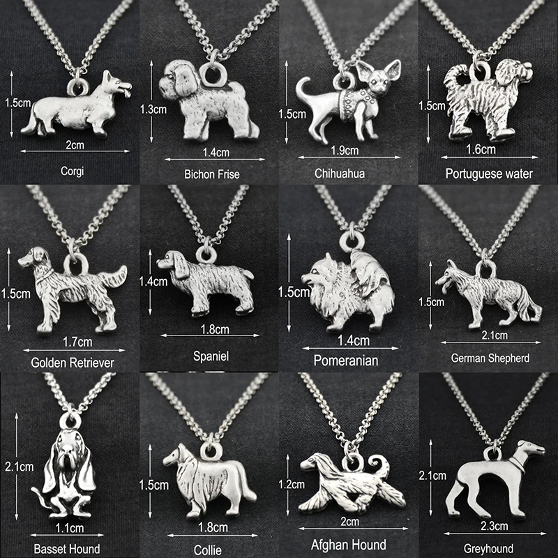 12 Style Vintage Chihuahua & Pomeranian & German Sherpherd Dog Pendant Funny Dog Charm Necklace For Women Accessories jewelery