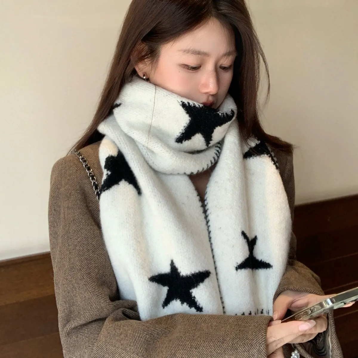 

Women's Scarves Korean Star Sweet Kawaii Versatile Cute Preppy Style Scarf Winter Thickened Warm High Quality Shawl For Girl