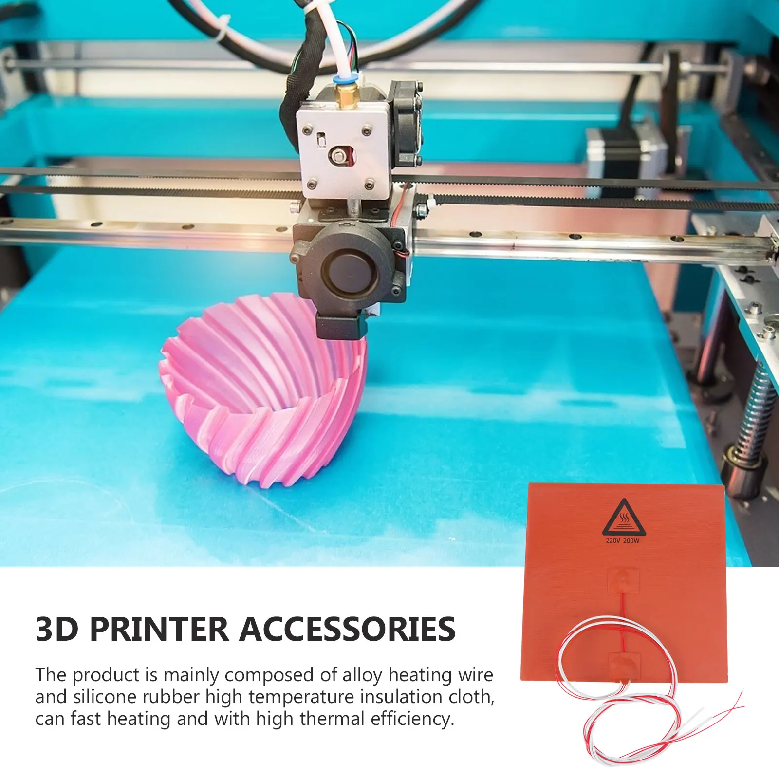 

Силиконовая грелка 200X200 мм 220 В 200 Вт, изоляция с быстрым нагревом, водонепроницаемый аксессуар для 3D-принтера, доска с горячей кроватью, пластина для