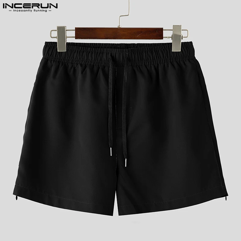 

INCERUN мужские шорты однотонные джоггеры на шнурке свободные мужские штаны уличная одежда 2025 с разрезом для летних каникул повседневные мужские шорты