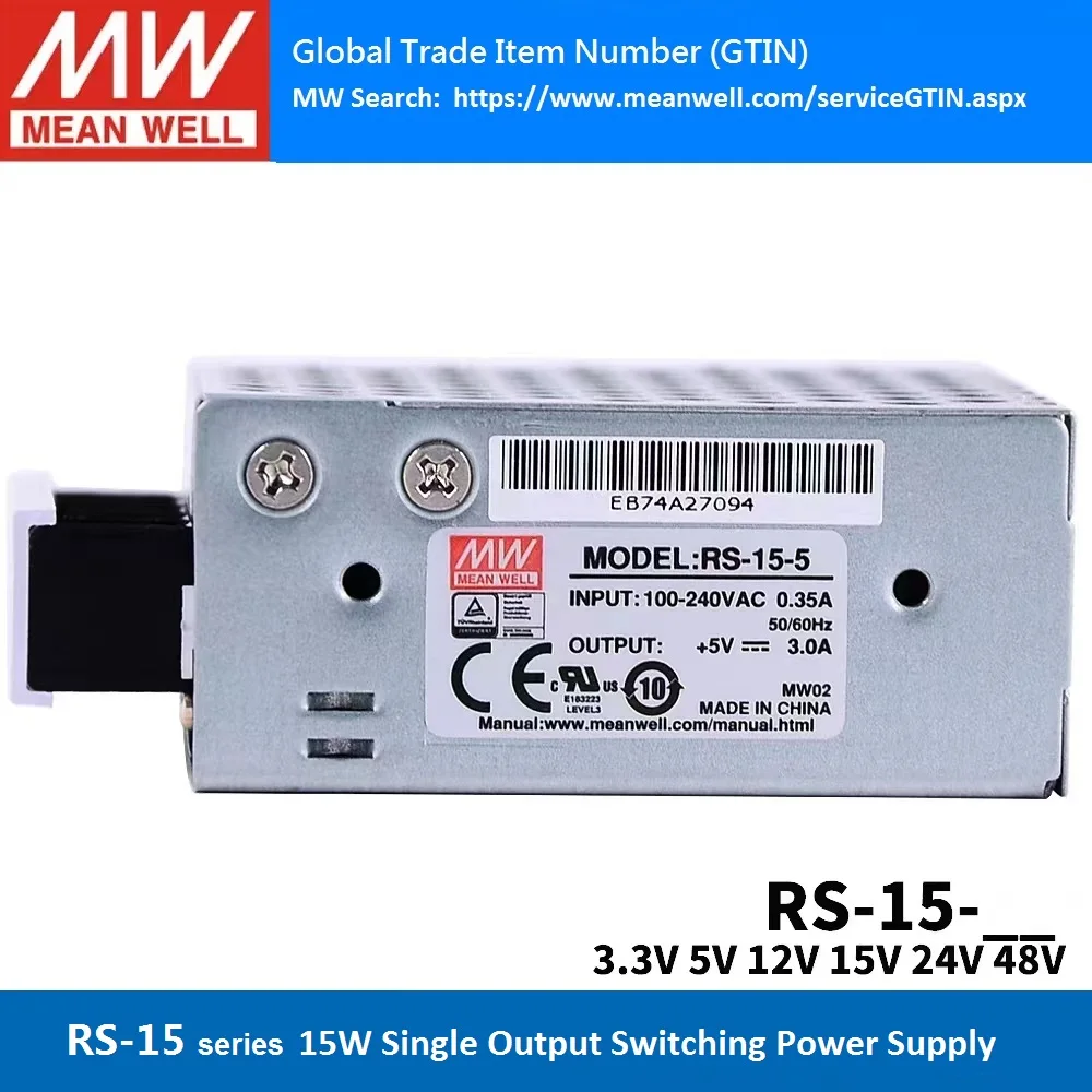 

TAI WAN MEANWELL RS-15-3.3V5V12V15V24V48V 15W Single Output Switching Power Supply