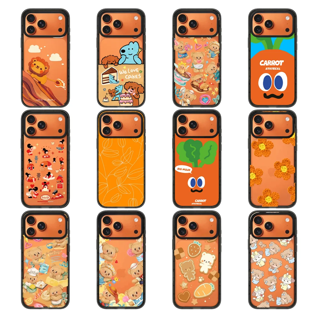 

2.0 Acrylic Border Magnetic Cover for iPhone 12 13 14 15 16 17 Pro Max 17 Air - Protective Magnetic Case Orange Flower Pattern