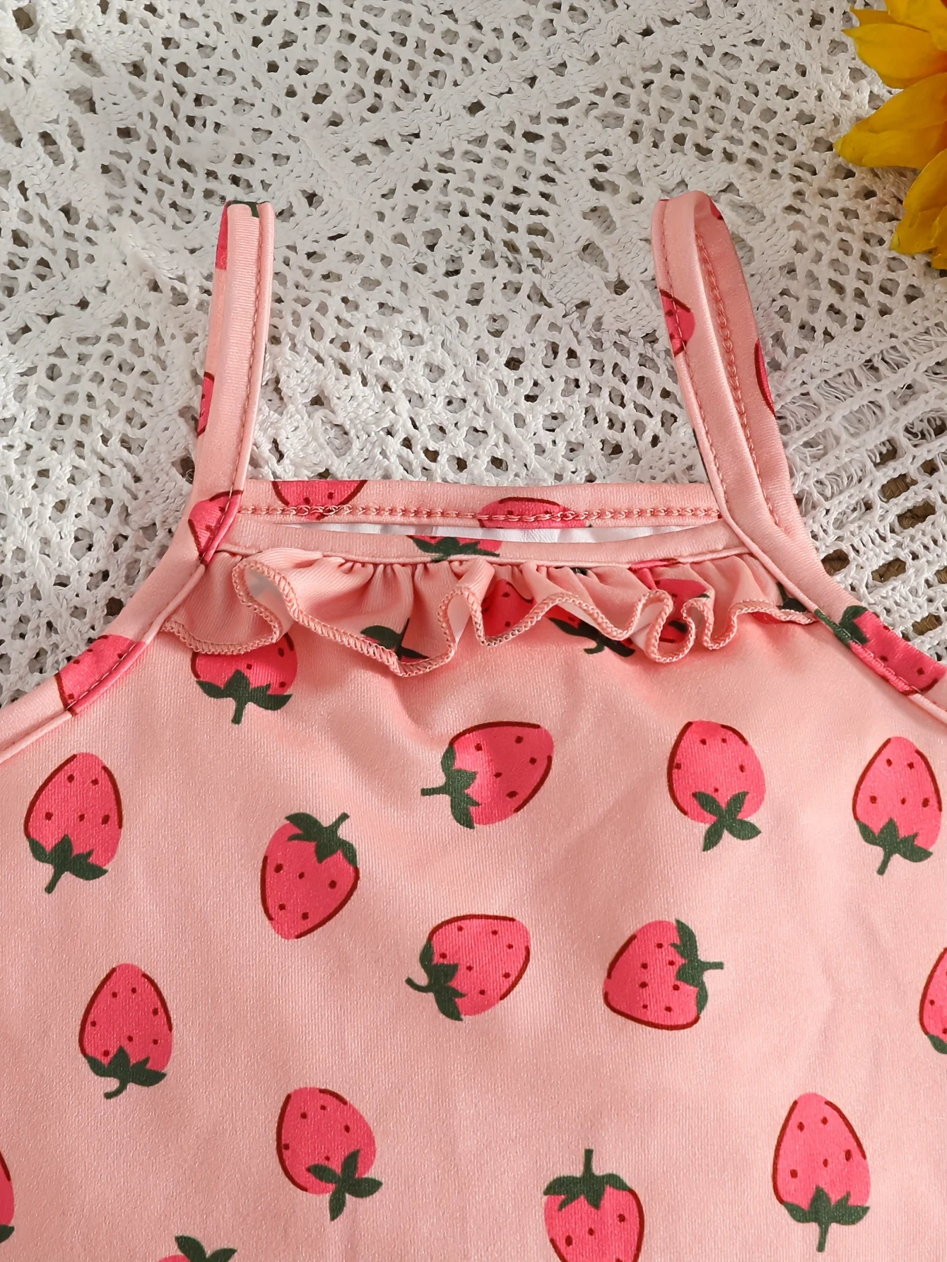 Baby Girls Cute Camisole 3PCS Set All Season Strawberry Cherry Chrysanthemum Print Comfortable Toddler Sling Outfit view 6
