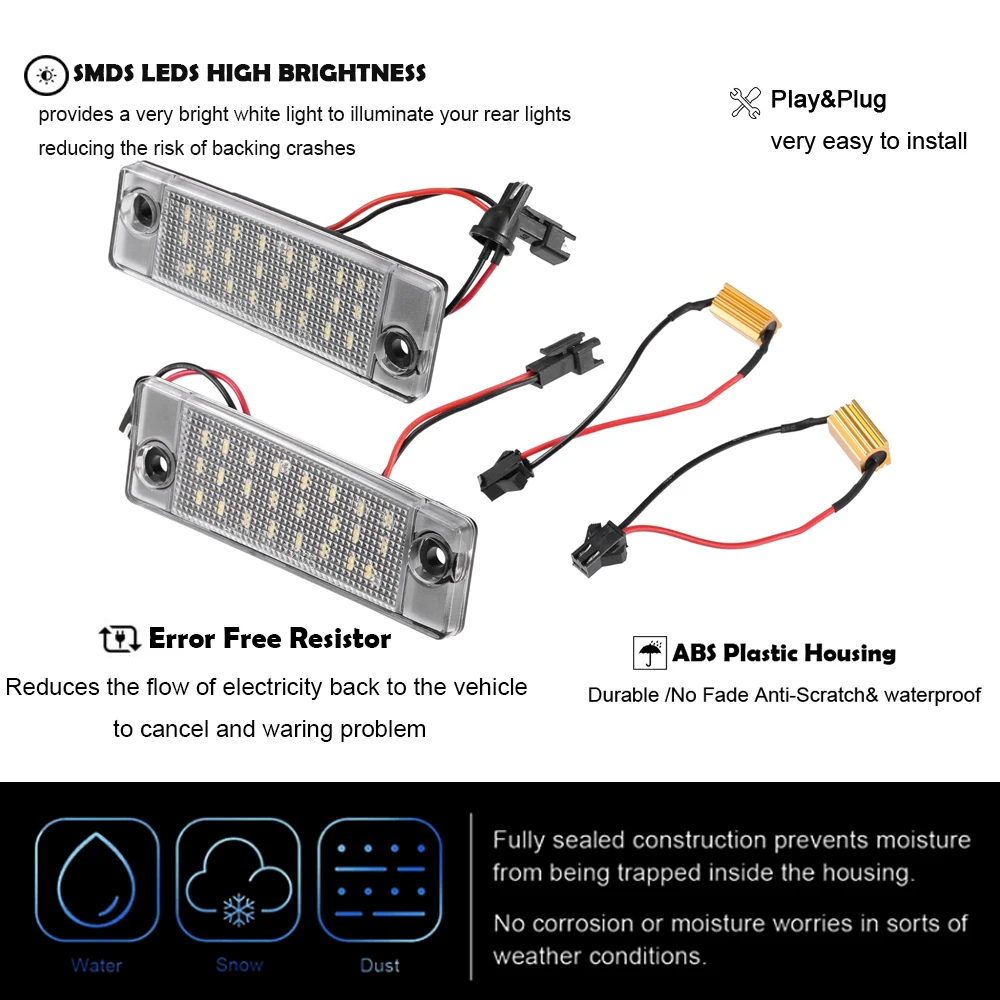 2x 6000K Canbus LED Rear License Number Plate Lights for Chevrolet Captiva 2006-2013 Opel Antara 2006-2017