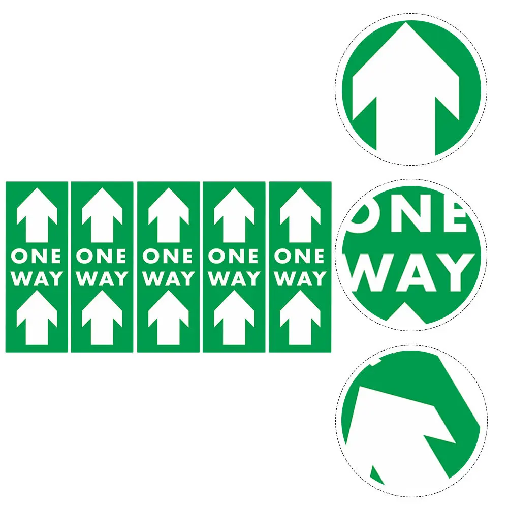 Arrow floor stickers for stores owners to organize walking routes, 5 green PVC decals 38x14 cm waterproof