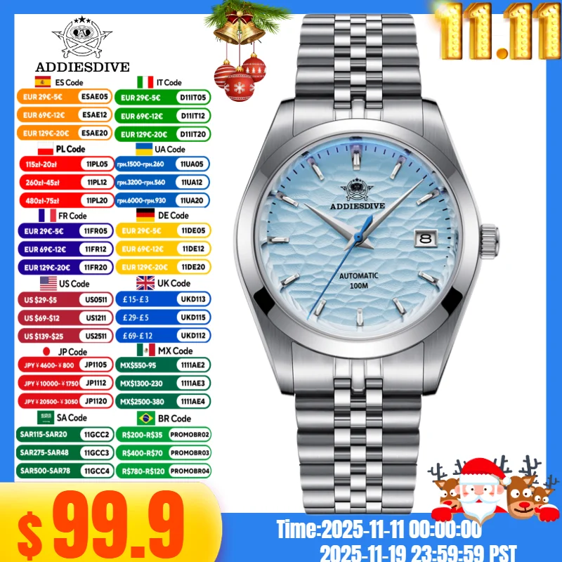 

ADDIESDIVE 39mm Fashion Men Watch NH35A Luxury Sapphire 10Bar Waterproof Stainless Steel Relojes часы Automatic Mechanical Watch