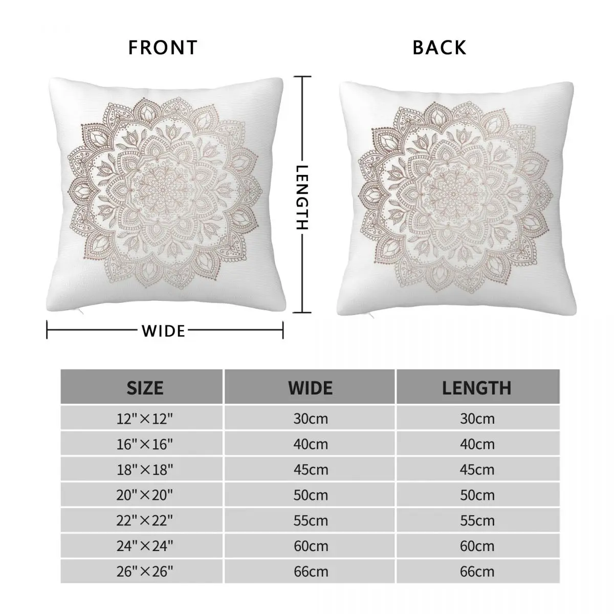 Boho Mandala Rose Gold Square Pillowcase Polyester Linen Velvet Printed Zip Decorative Room Cushion Cover Wholesale